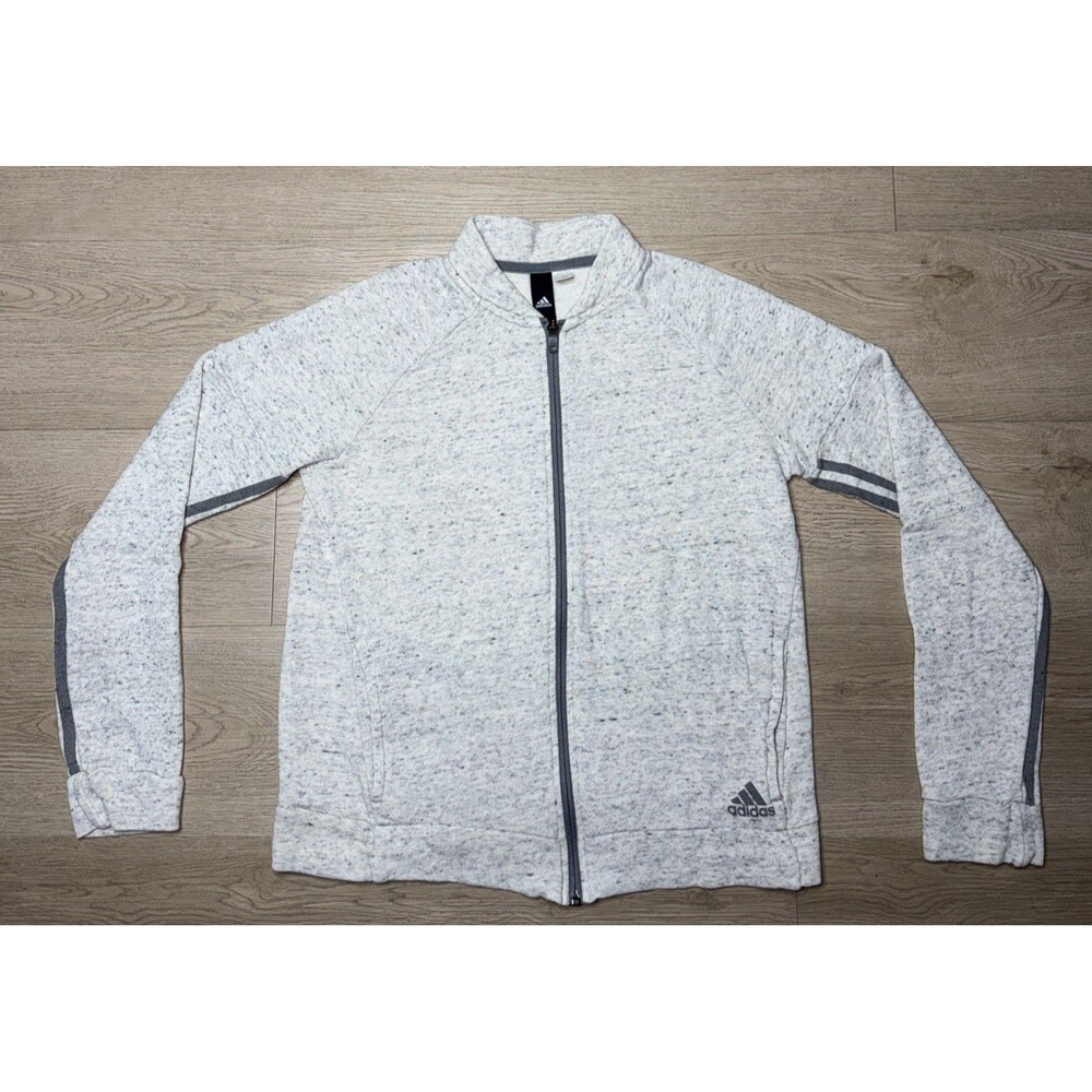 Adidas Youth Full Zip Jacket Size Large White Long Sleeve Gray Stripes